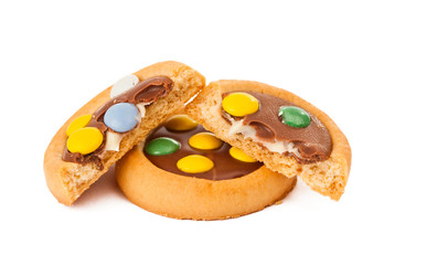 Biscuits with milk chocolate and coloured chocolate beans