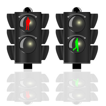 traffic lights for pedestrians with red and green man