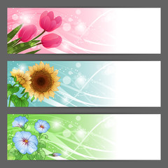 Vector floral illustration background. Horizontal banner.
