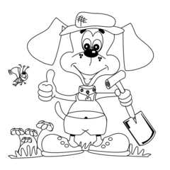 Raamstickers Een schets voor het tuinieren van een cartoonhond voor een kleurboek © Mister G.C.