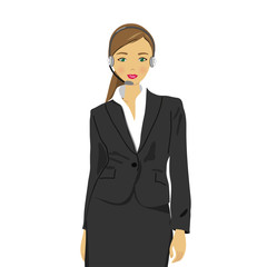 Woman wearing headset in office, receptionist