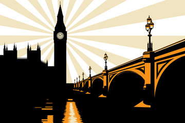 Naklejka premium Art Deco Big Ben London Illustration