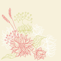 Vintage card with flowers. Vector background for you design.