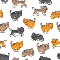 Papier Peint photo autocollant Chats Modèle sans couture avec des chats drôles. Illustration vectorielle.