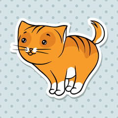 Red cute funny cat stand. Vector illustration.