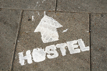 hostel sign on the ground - 42296314
