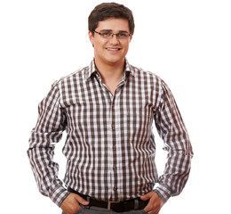 Fototapeta premium Portrait of a stylish young man at white background