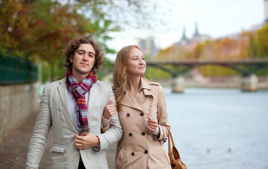 Romantic couple in Paris at fall, having a date