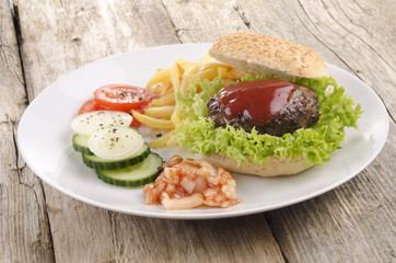 home made hamburger on a plate