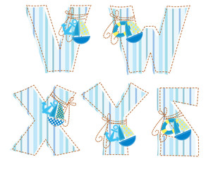 Patchwork alphabet. Letter V, W, X, Y, Z