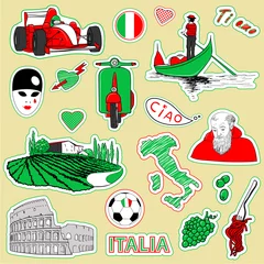 Vlies Fototapete Doodle Italien Reisesymbole