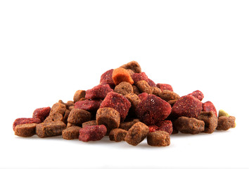 Dry food for dogs isolated on white background.