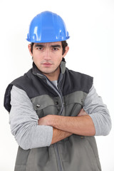 Worried construction worker