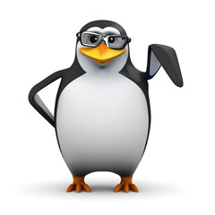 3d Penguin in glasses points downwards