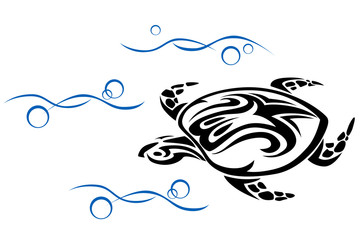 Old turtle in ocean waves