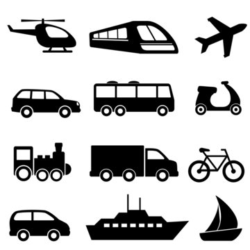 Transportation icons in black
