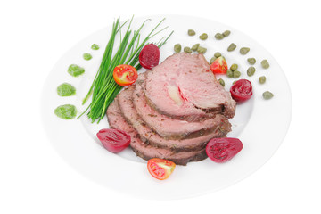 hot ham on white dish