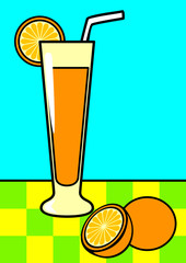 Line art illustration of a glass of orange juice