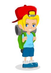 Cartoon illustration of a boy with backpack