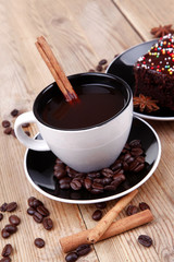 sweet dessert : black coffee and chocolate cake