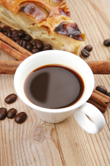 baked food: apple pie and hot coffee