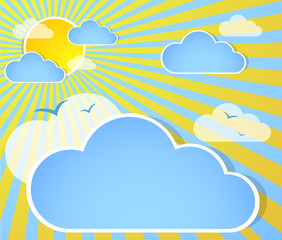 Good weather background. Blue sky with clouds and sun