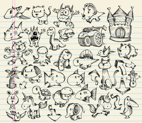 Obraz premium Sketch Doodle Vector Illustration Set