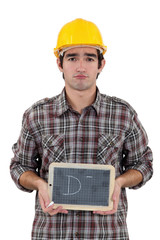 Unhappy tradesman giving a grade of D minus