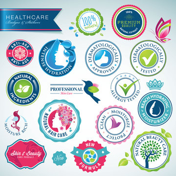 Set of health care badges and stickers