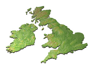 3D map of British isles with contours on white
