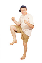 Barefoot dancing man on vacation