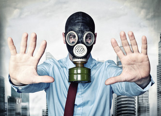 man with gas mask