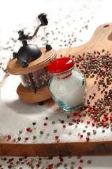 Salt and colorful pepper