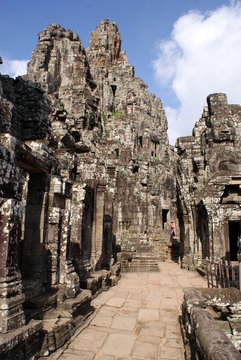 Ancient Bayon temple in Angkor , Cambodia