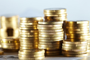 Business diagram on financial report with coins