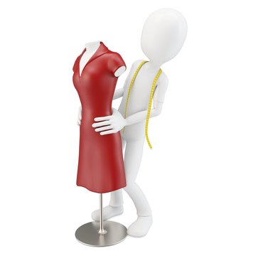 3d man tailor with red dress mannequin