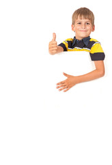 Boy holding a banner