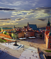 Warsaw castle square and sunset - obrazy, fototapety, plakaty