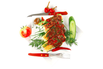 cheese cannelloni on square white