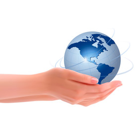 Background with hands holding globe  Vector