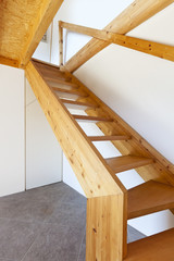 wooden staircase, rural home interior