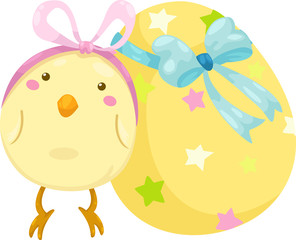 little chick with easter egg vector illustration
