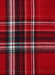 Texture of red-black checkered fabric pattern background