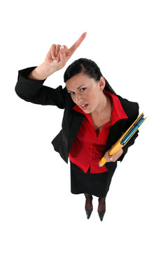 Businesswoman raising her hand