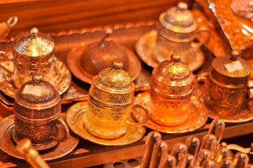 Fototapeta na wymiar Turkish copper coffee cups