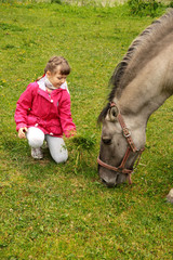 Girl and horse - Girl feeding a horse