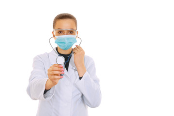 Beautiful young doctor with stethoscope