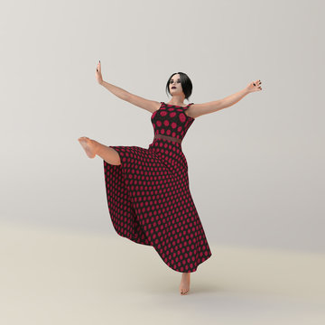 Tänzerin in einem rot gepunkteten Kleid