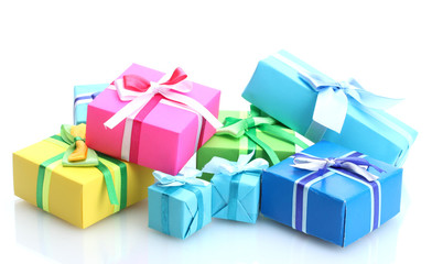 bright gifts with bows isolated on white