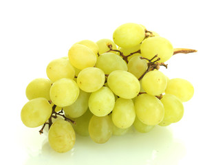 Ripe green grapes isolated on white.